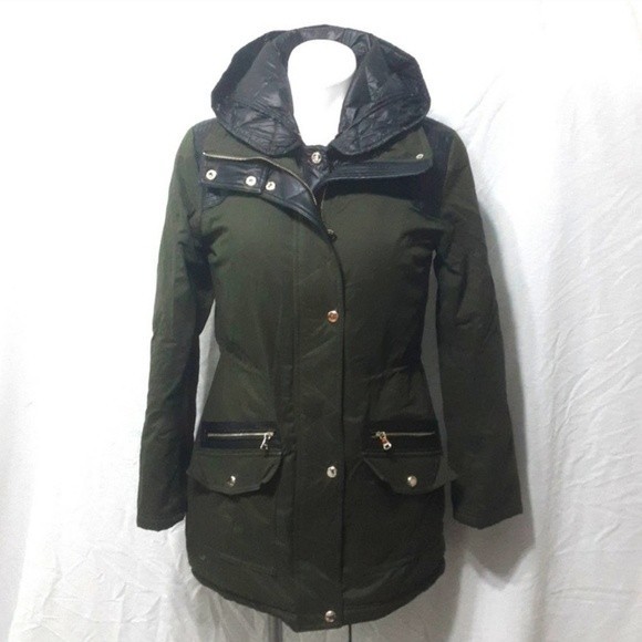 Guess Winter Ski Jacket Insert Quilted Puffer Hooded Trench Coat Small - Picture 6 of 14